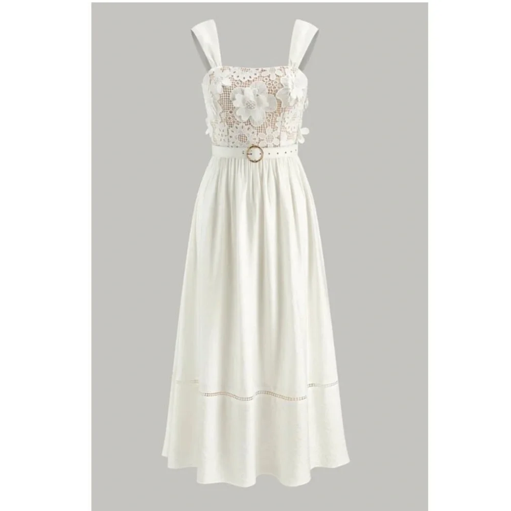 NWT Commense White Floral 3D Lace Maxi Dress - Picture 7 of 16